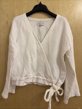 Madewell Cream Wrap Tie Textured Long-Sleeve Top
